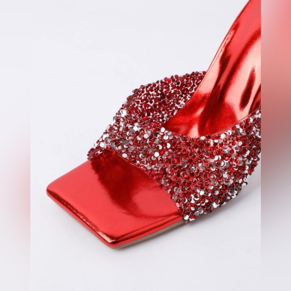 Fashion High Heel Sandals Metal Sequin Embellished Stiletto Mule Sandals - Picture 7 of 11